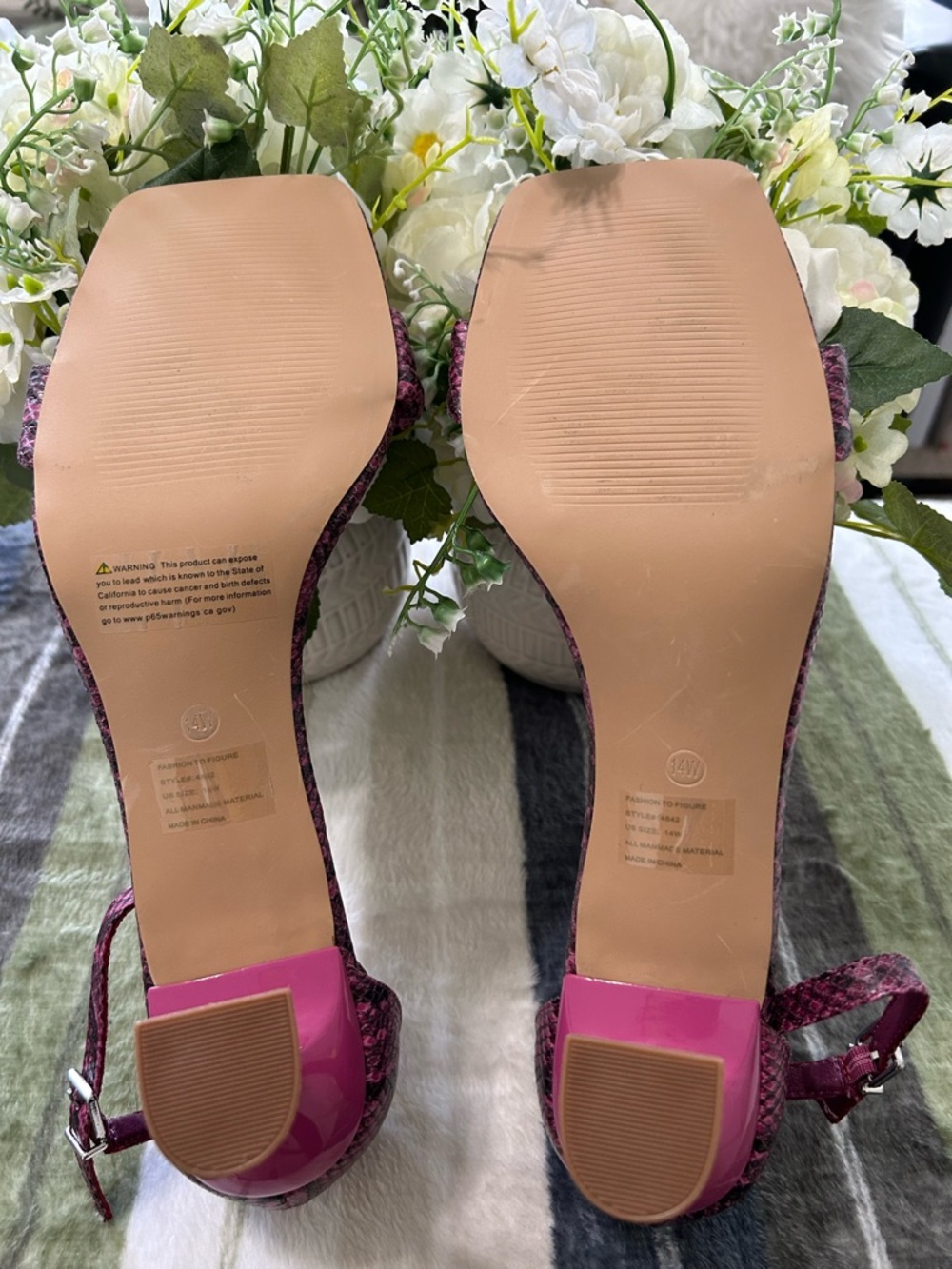 NEW Fashion to Figure Snake-Print Block Heel Sandals -Pink, Size 13 - Picture 4 of 4